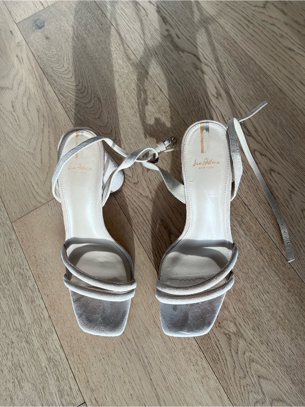 Sam Edelman Suede Ivory Strappy Open-Toe Heeled Sandals